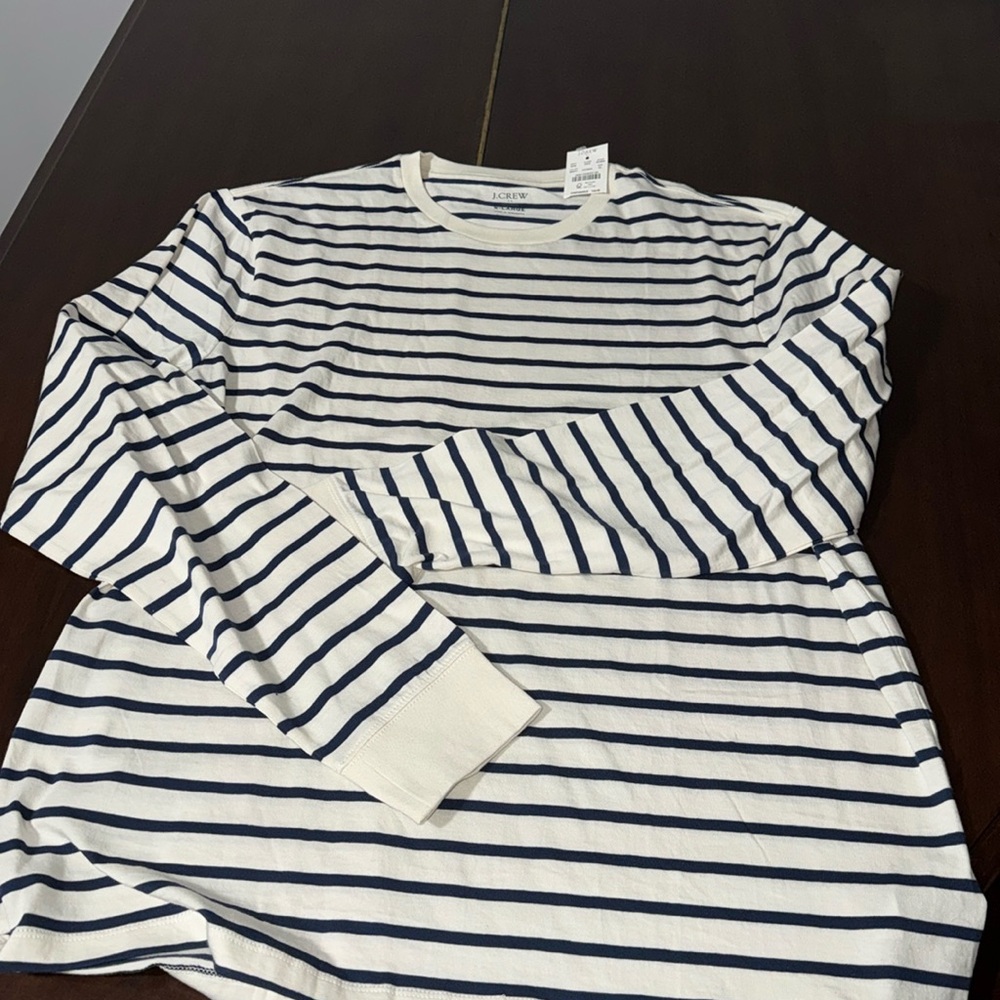 J. Crew Men’s Cotton Long Sleeve Navy Stripe XL Regular NWT
